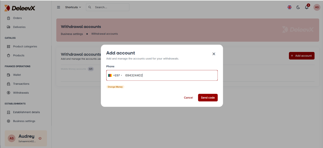 Add Withdrawal Account
