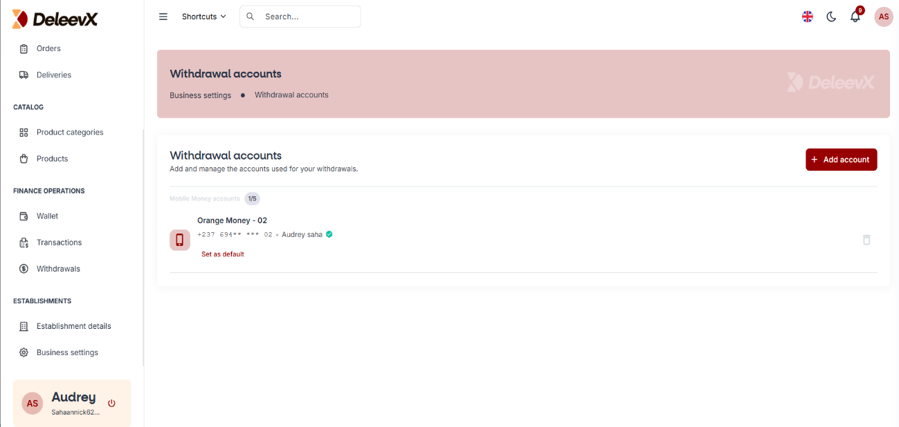 Withdrawal Account Successfully Added
